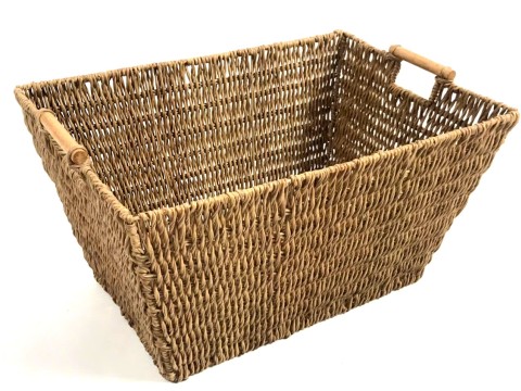 Refined Tapered Twisted PE Resin Storage Basket with Wooden Handles